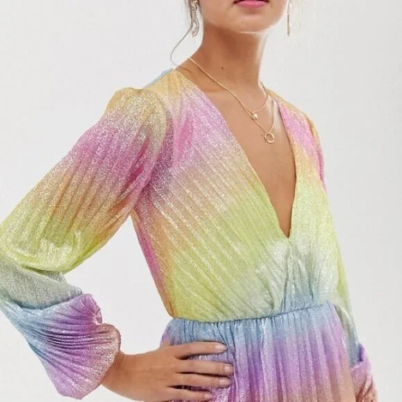 ASOS Glitter Ombré Rainbow Midi Dress Long Sleeves - Picture 9 of 10